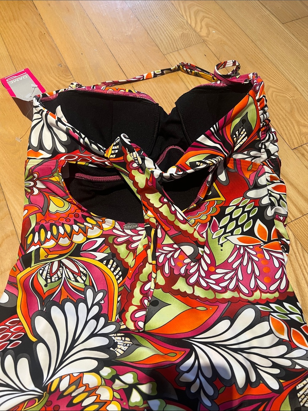 Bikini Bay Vintage New with Tags Floral multicolor swimsuit skirted one piece 16 - Picture 8 of 9
